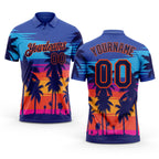 Custom Powder Blue Navy-Orange 3D Pattern Design Hawaii Palm Trees Performance Golf Polo Shirt