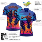 Custom Powder Blue Navy-Orange 3D Pattern Design Hawaii Palm Trees Performance Golf Polo Shirt photo 3
