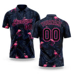 Custom Black Pink 3D Pattern Design Flamingo Performance Golf Polo Shirt