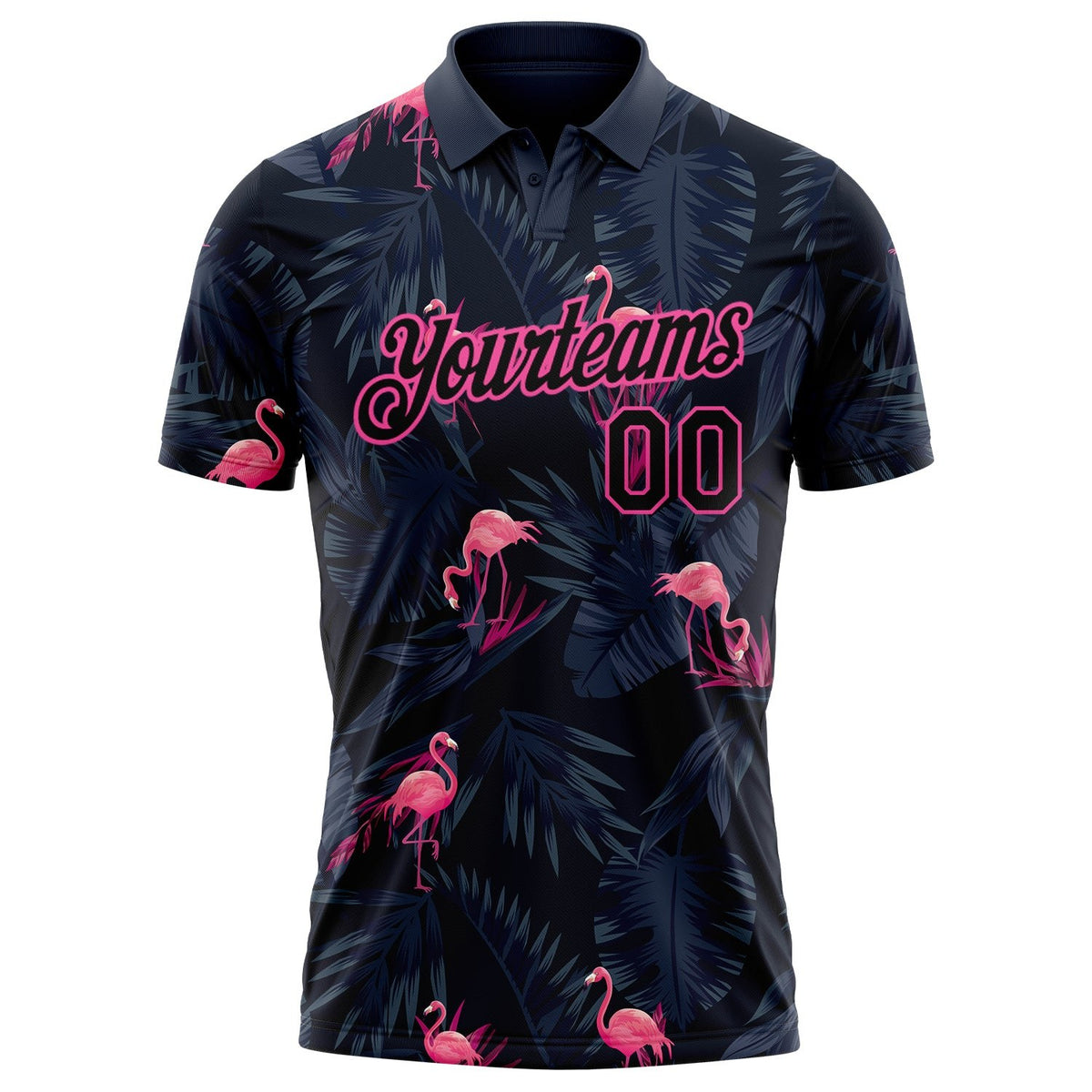Custom Black Pink 3D Pattern Design Flamingo Performance Golf Polo Shirt photo 2