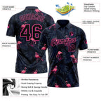 Custom Black Pink 3D Pattern Design Flamingo Performance Golf Polo Shirt photo 3