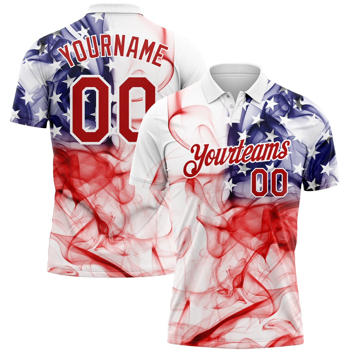 Custom White Red-Purple 3D American Flag Performance Golf Polo Shirt photo 1
