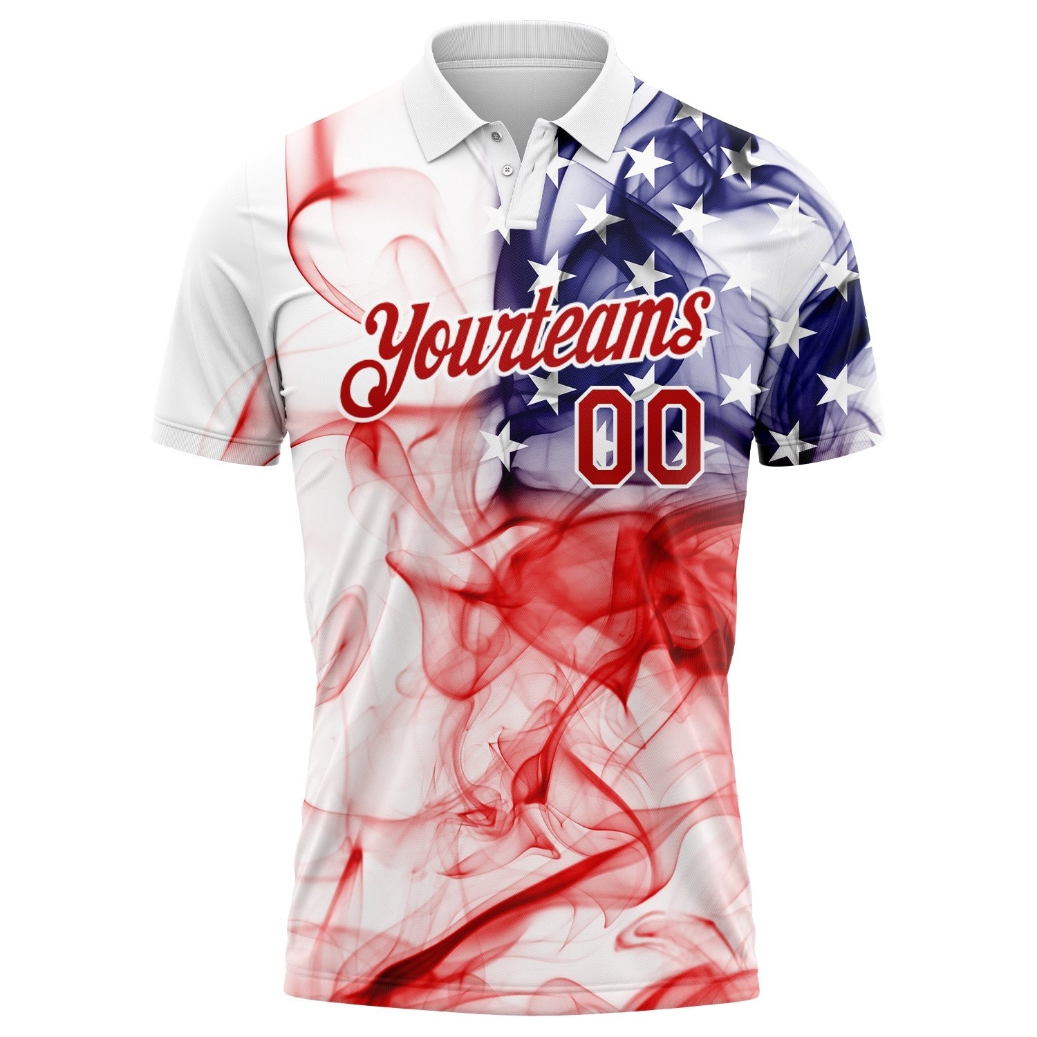 Custom White Red-Purple 3D American Flag Performance Golf Polo Shirt photo 2