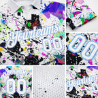 Custom Graffiti Pattern White-Light Blue 3D Splashes Performance Golf Polo Shirt detail