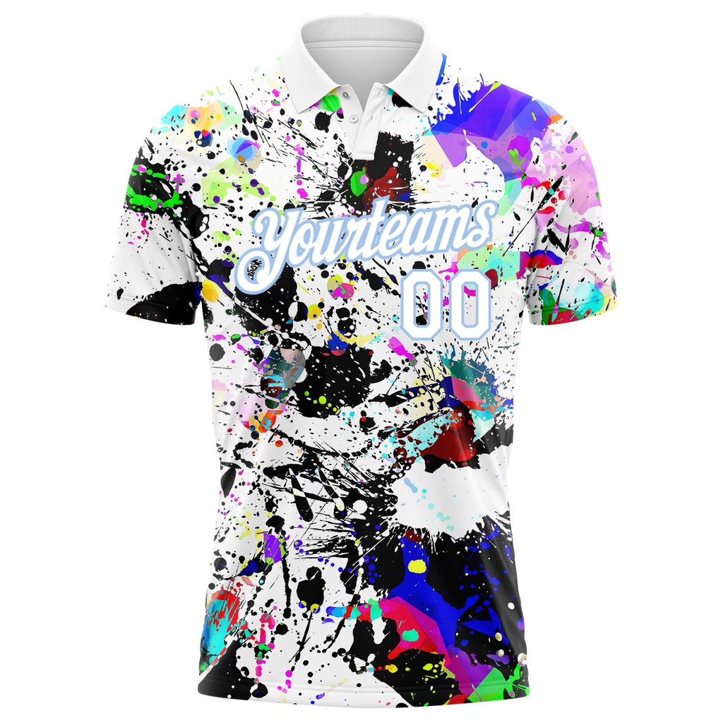 Custom Graffiti Pattern White-Light Blue 3D Splashes Performance Golf Polo Shirt photo 1