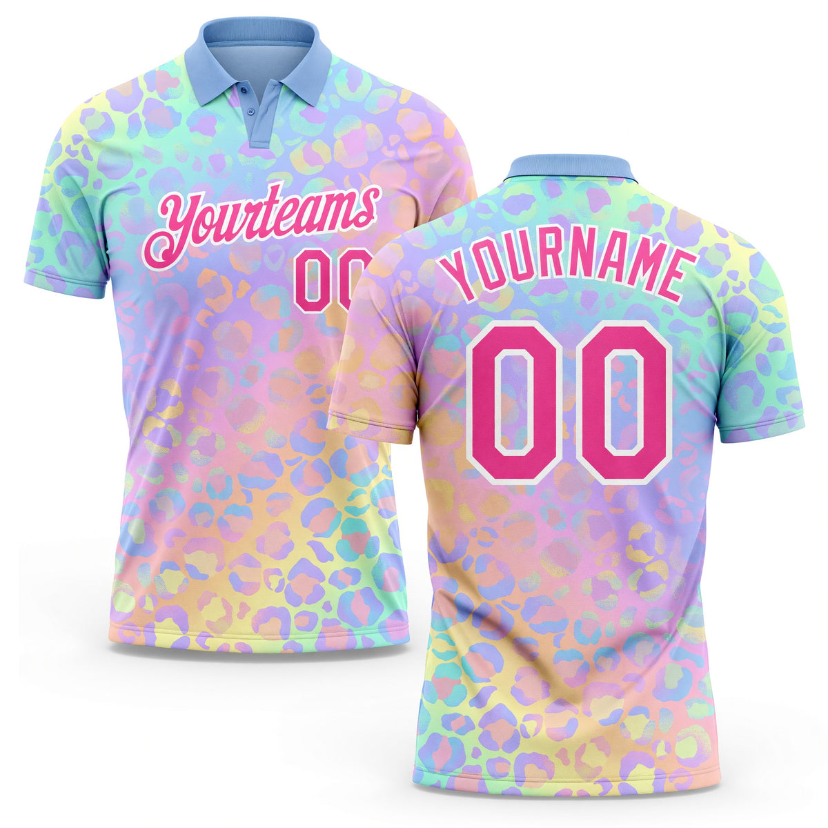 Custom Pink White 3D Pattern Design Leopard Print Performance Golf Polo Shirt