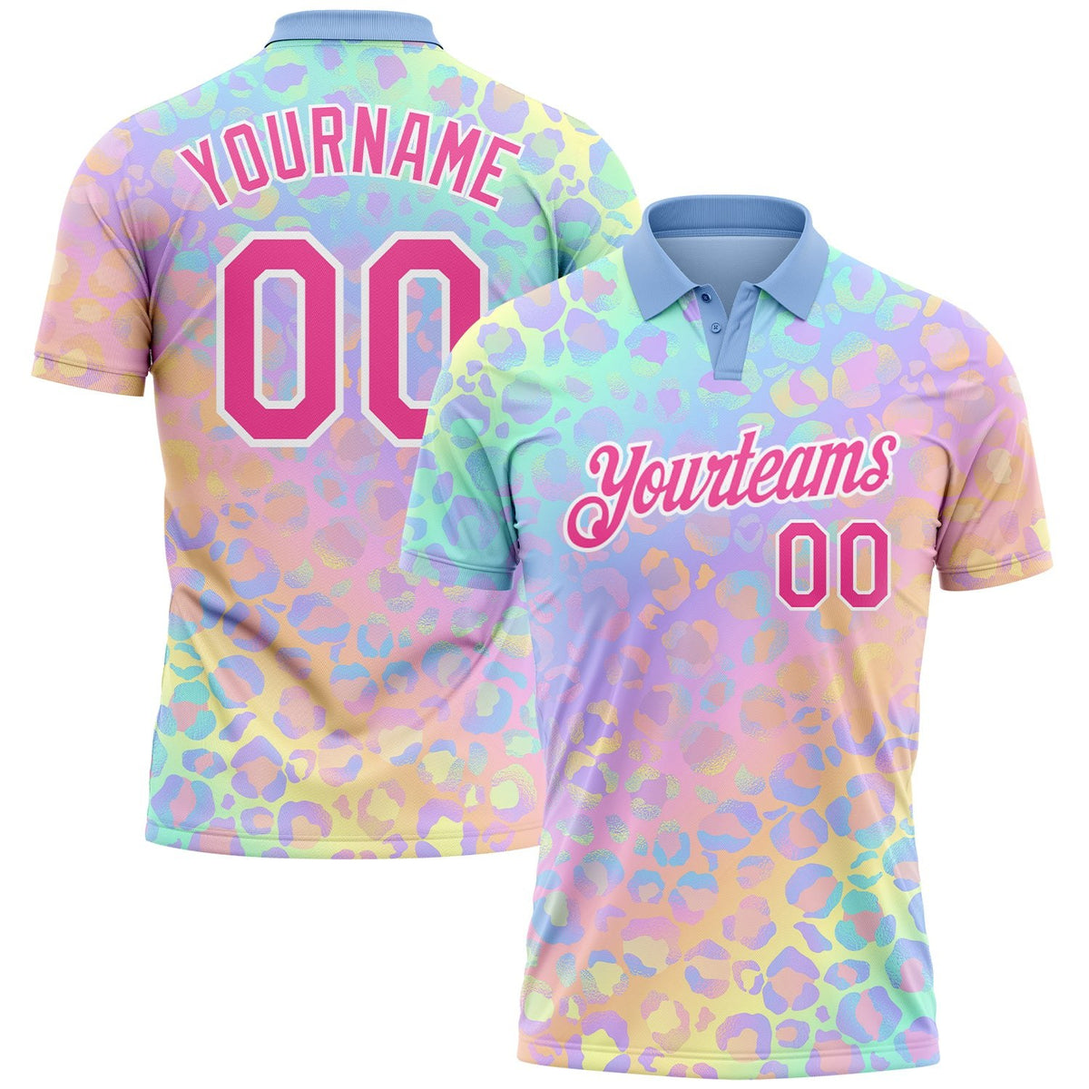 Custom Pink White 3D Pattern Design Leopard Print Performance Golf Polo Shirt photo 1
