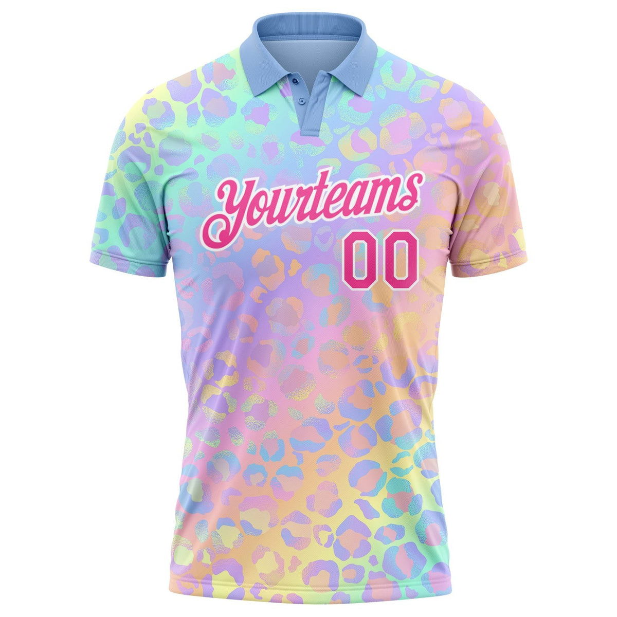 Custom Pink White 3D Pattern Design Leopard Print Performance Golf Polo Shirt photo 2