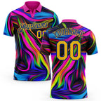 Custom Deep Pink Yellow-Royal 3D Pattern Design Abstract Colorful Psychedelic Fluid Art Performance Golf Polo Shirt