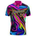 Custom Deep Pink Yellow-Royal 3D Pattern Design Abstract Colorful Psychedelic Fluid Art Performance Golf Polo Shirt photo 2