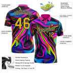 Custom Deep Pink Yellow-Royal 3D Pattern Design Abstract Colorful Psychedelic Fluid Art Performance Golf Polo Shirt photo 3