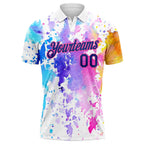Custom White Royal-Pink 3D Pattern Design Watercolor Performance Golf Polo Shirt photo 1