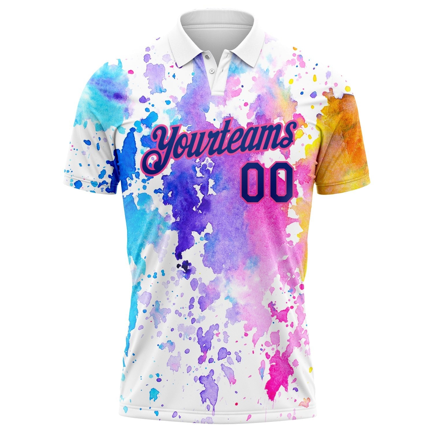 Custom White Royal-Pink 3D Pattern Design Watercolor Performance Golf Polo Shirt photo 1