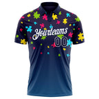 Custom Navy White 3D Pattern Design Autism Supporter Awareness Puzzle Pieces Performance Golf Polo Shirt photo 2