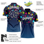 Custom Navy White 3D Pattern Design Autism Supporter Awareness Puzzle Pieces Performance Golf Polo Shirt photo 3
