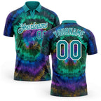 Custom Tie Dye Teal-White 3D Performance Golf Polo Shirt