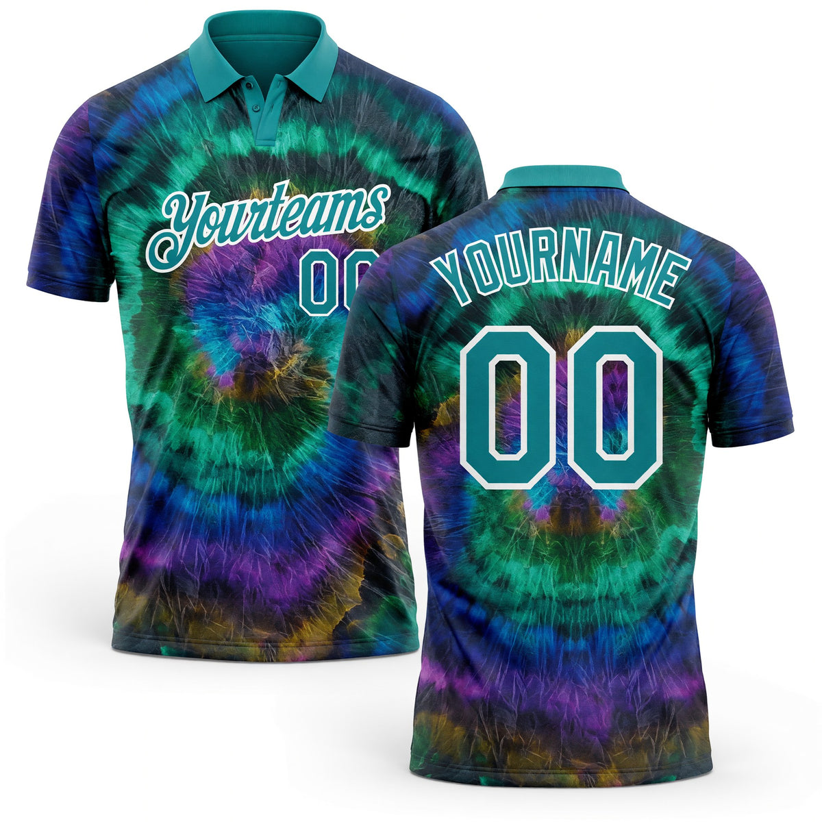 Custom Tie Dye Teal-White 3D Performance Golf Polo Shirt