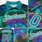 Custom Tie Dye Teal-White 3D Performance Golf Polo Shirt detail