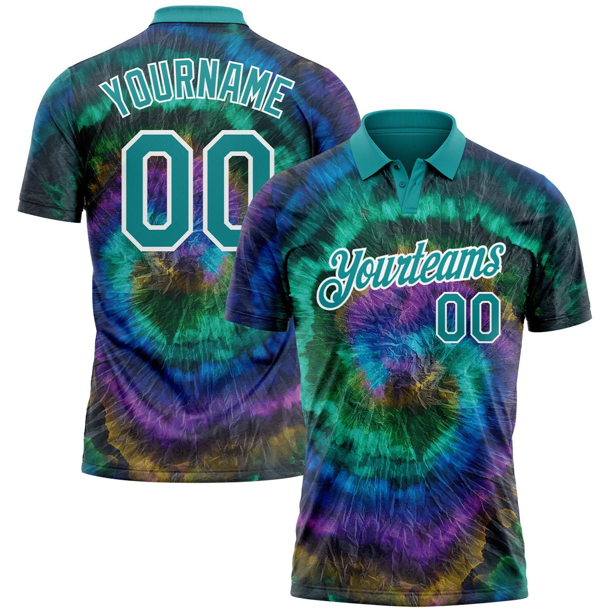 Custom Tie Dye Teal-White 3D Performance Golf Polo Shirt photo 1
