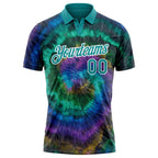 Custom Tie Dye Teal-White 3D Performance Golf Polo Shirt photo 2