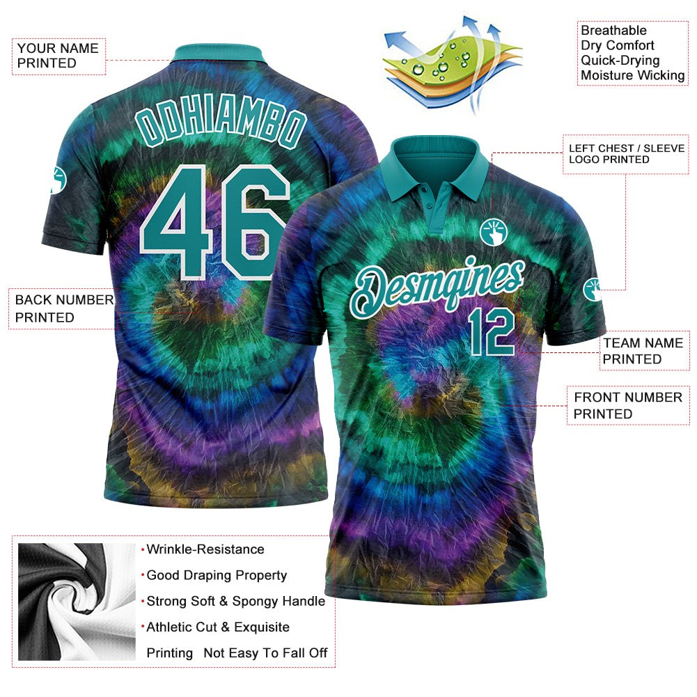 Custom Tie Dye Teal-White 3D Performance Golf Polo Shirt photo 3