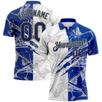 Custom Graffiti Pattern Royal-Old Gold 3D Scratch Performance Golf Polo Shirt photo 1