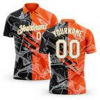 Custom Graffiti Pattern White Orange-Old Gold 3D Scratch Performance Golf Polo Shirt
