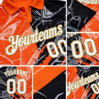 Custom Graffiti Pattern White Orange-Old Gold 3D Scratch Performance Golf Polo Shirt detail