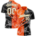 Custom Graffiti Pattern White Orange-Old Gold 3D Scratch Performance Golf Polo Shirt photo 1
