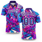 Custom Graffiti Pattern Purple-White 3D Performance Golf Polo Shirt