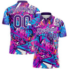 Custom Graffiti Pattern Purple-White 3D Performance Golf Polo Shirt photo 1