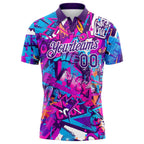 Custom Graffiti Pattern Purple-White 3D Performance Golf Polo Shirt photo 2