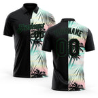 Custom Black Green 3D Pattern Design Tropical Hawaii Palm Leaves Performance Golf Polo Shirt