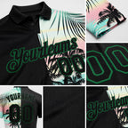 Custom Black Green 3D Pattern Design Tropical Hawaii Palm Leaves Performance Golf Polo Shirt detail
