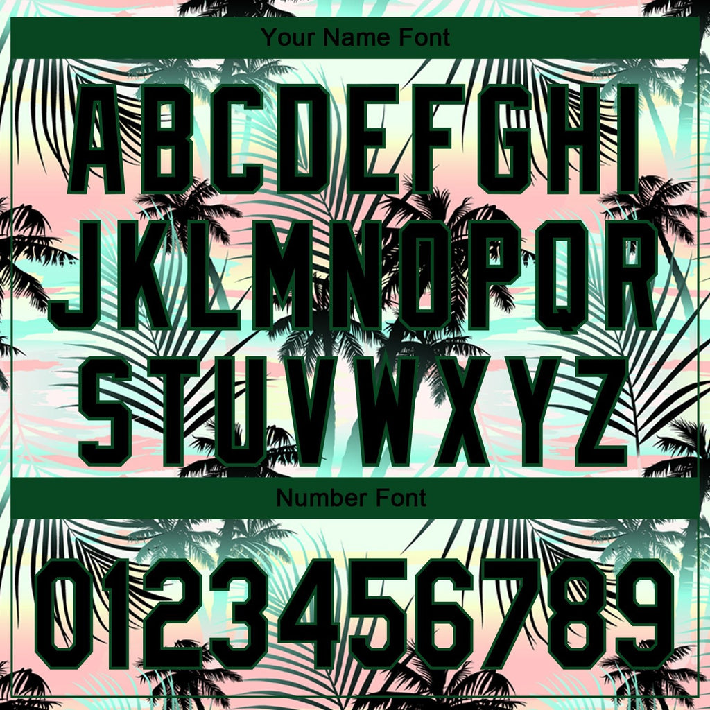Custom Black Green 3D Pattern Design Tropical Hawaii Palm Leaves Performance Golf Polo Shirt photo 3