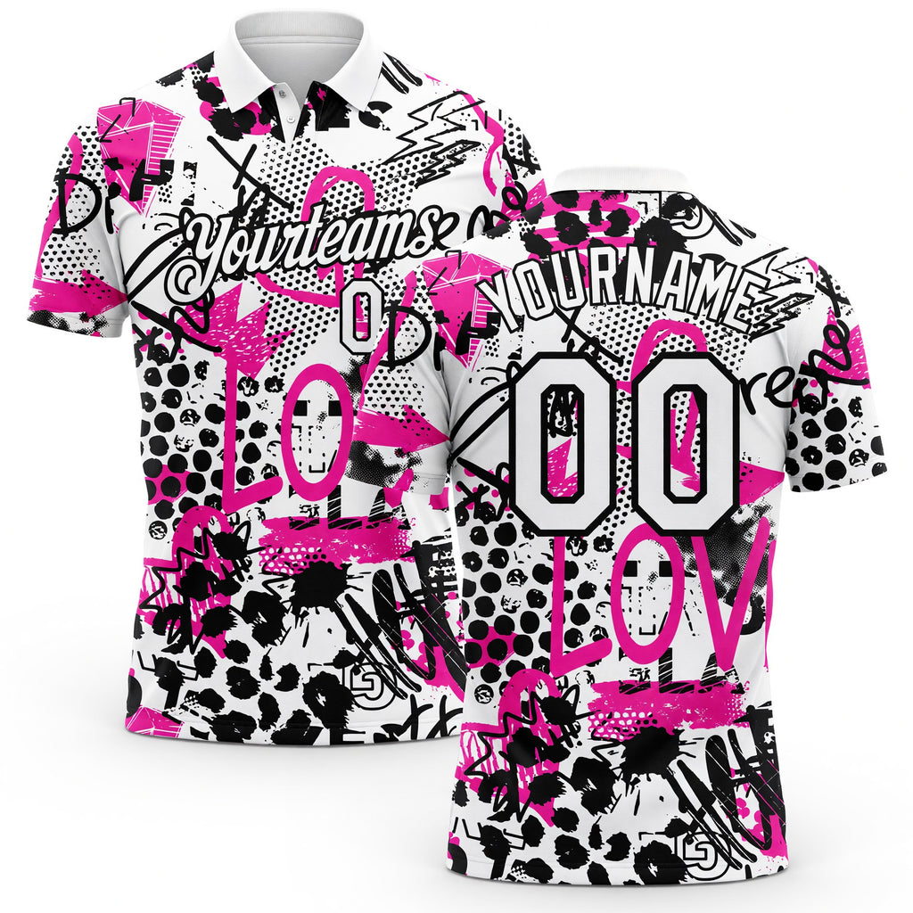 Custom Graffiti Pattern White-Black 3D Performance Golf Polo Shirt