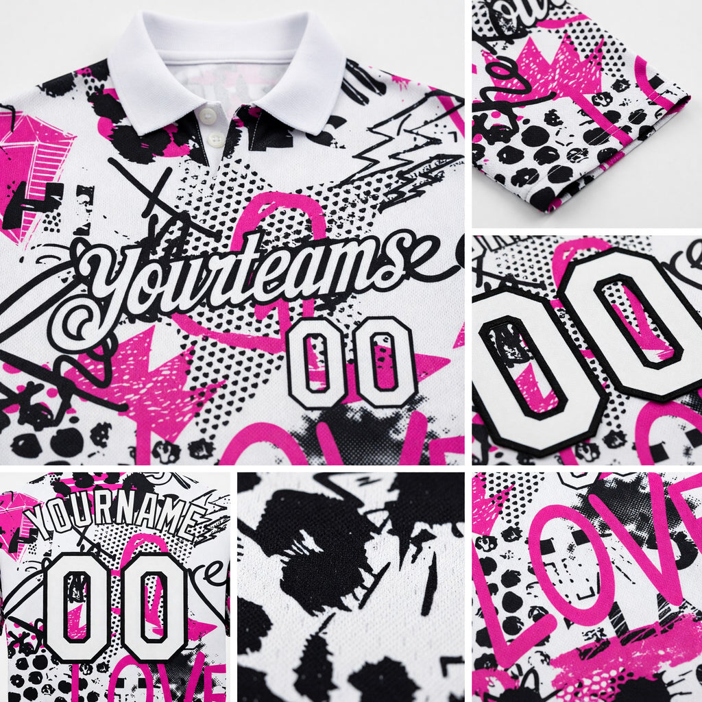 Custom Graffiti Pattern White-Black 3D Performance Golf Polo Shirt detail