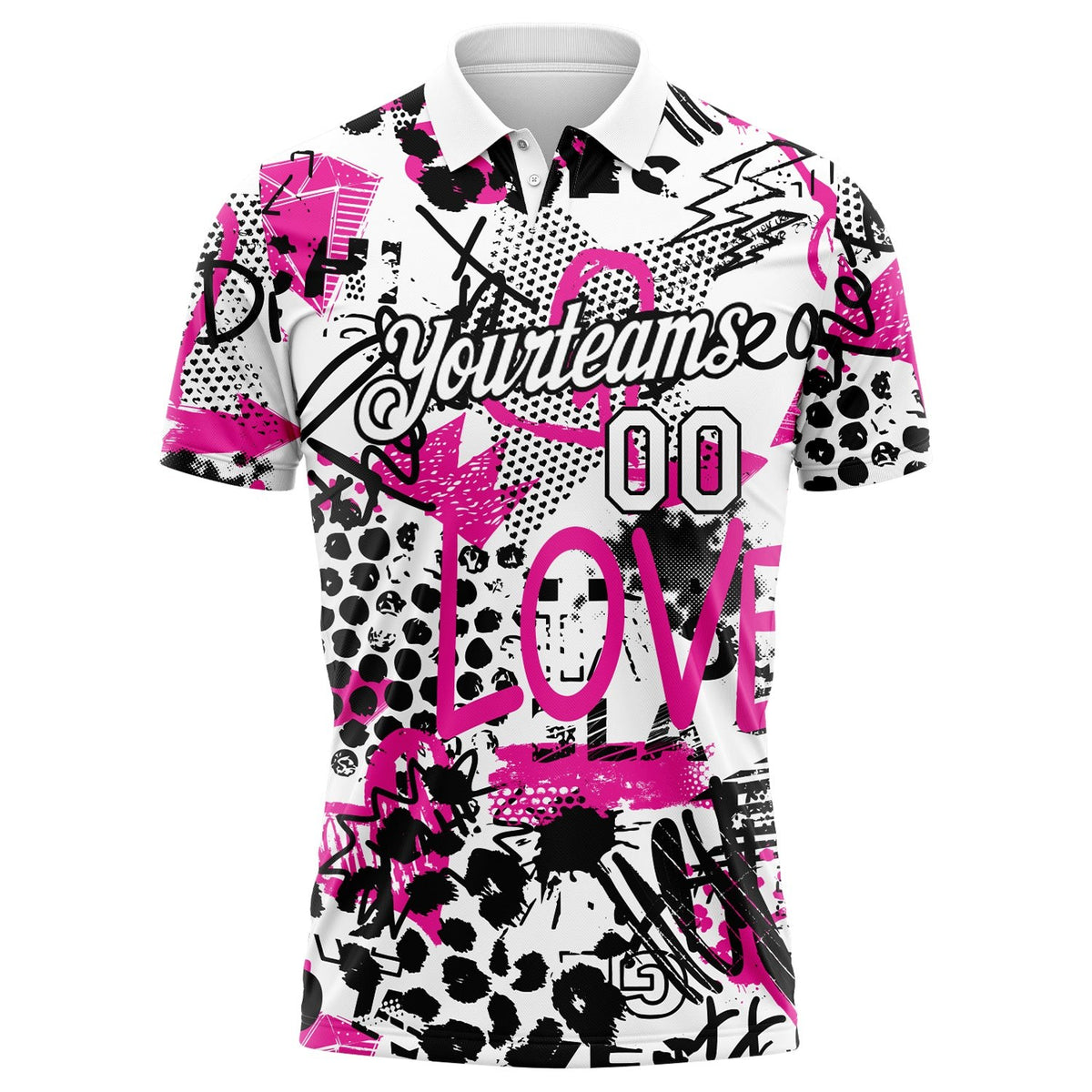 Custom Graffiti Pattern White-Black 3D Performance Golf Polo Shirt photo 1