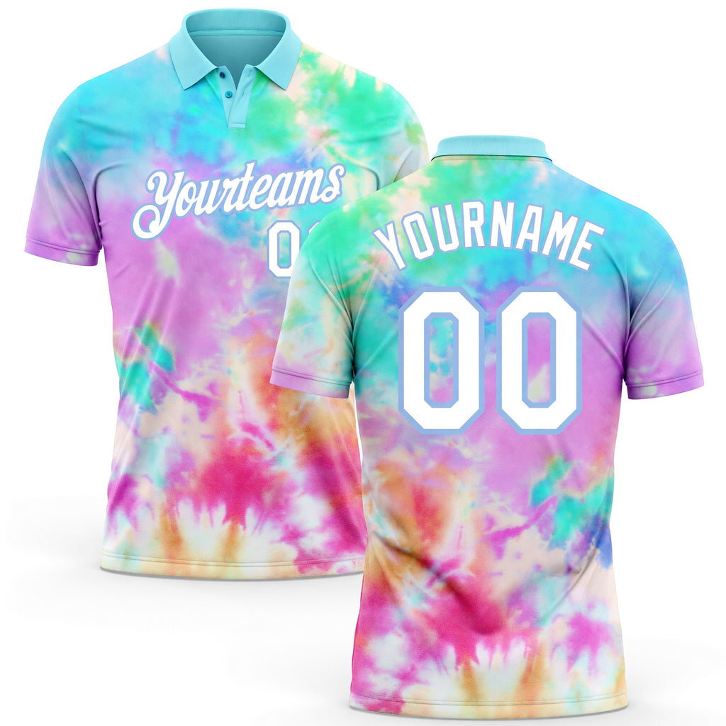 Custom Tie Dye White-Light Blue 3D Watercolor Performance Golf Polo Shirt