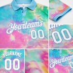Custom Tie Dye White-Light Blue 3D Watercolor Performance Golf Polo Shirt detail