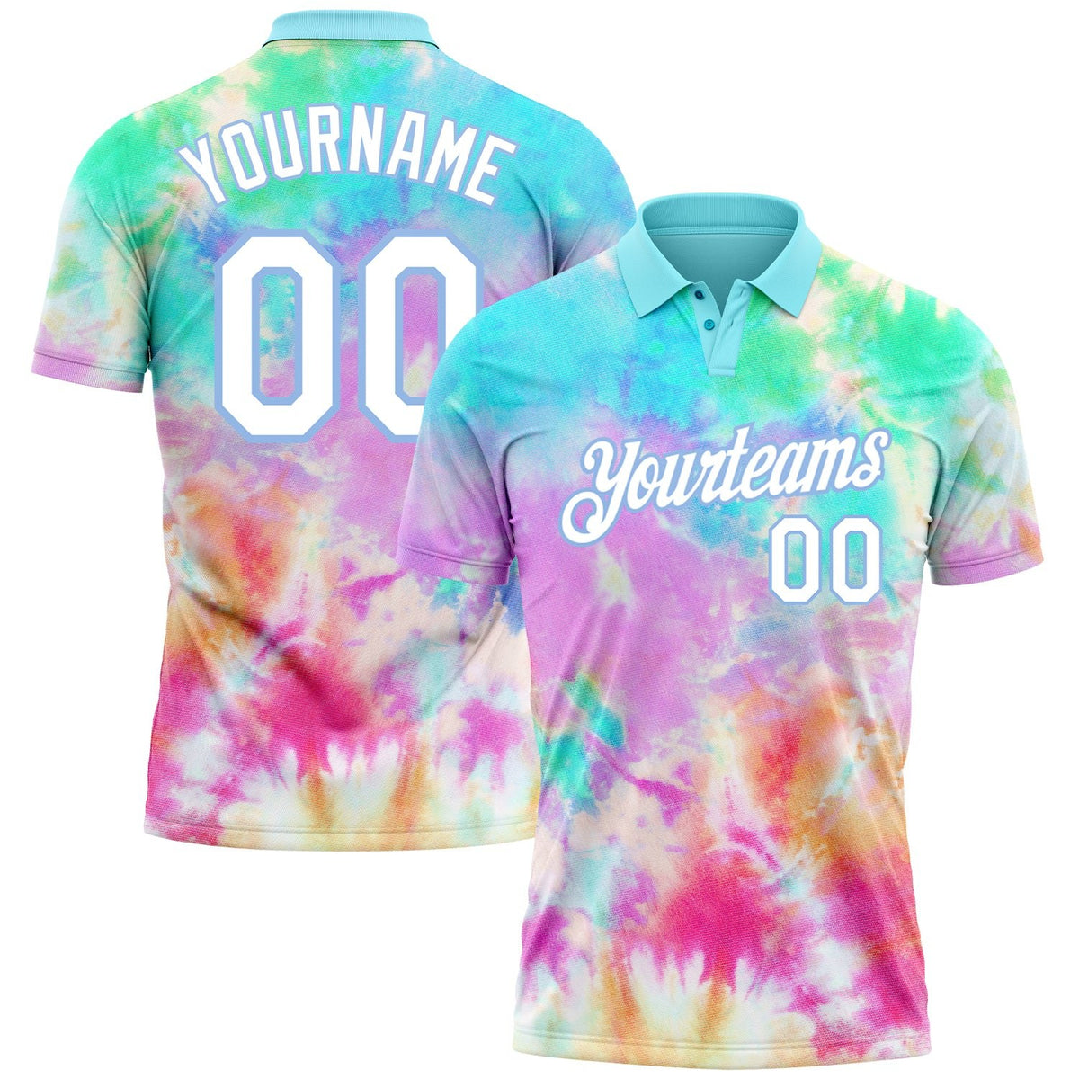 Custom Tie Dye White-Light Blue 3D Watercolor Performance Golf Polo Shirt photo 1