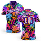 Custom Purple White 3D Pattern Design Hawaii Palm Trees Performance Golf Polo Shirt
