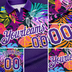 Custom Purple White 3D Pattern Design Hawaii Palm Trees Performance Golf Polo Shirt detail