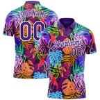 Custom Purple White 3D Pattern Design Hawaii Palm Trees Performance Golf Polo Shirt photo 1