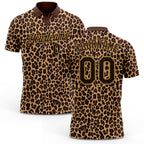 Custom Brown Old Gold 3D Pattern Design Leopard Print Performance Golf Polo Shirt