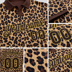 Custom Brown Old Gold 3D Pattern Design Leopard Print Performance Golf Polo Shirt detail