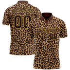 Custom Brown Old Gold 3D Pattern Design Leopard Print Performance Golf Polo Shirt photo 1