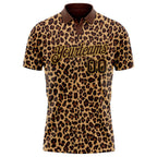 Custom Brown Old Gold 3D Pattern Design Leopard Print Performance Golf Polo Shirt photo 2