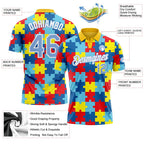 Custom Light Blue White 3D Pattern Design Autism Supporter Awareness Puzzle Pieces Performance Golf Polo Shirt photo 3