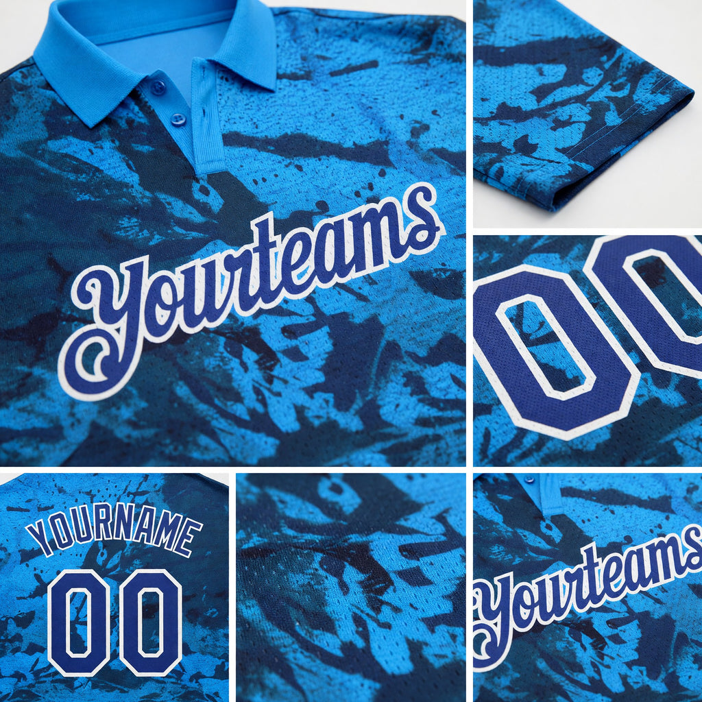 Custom Graffiti Pattern Royal-White 3D Performance Golf Polo Shirt detail